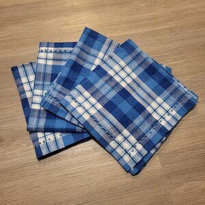 SUR LA TABLE Set of 4 Cotton Bead Trim Blue & White Plaid Placemats 20x20 India